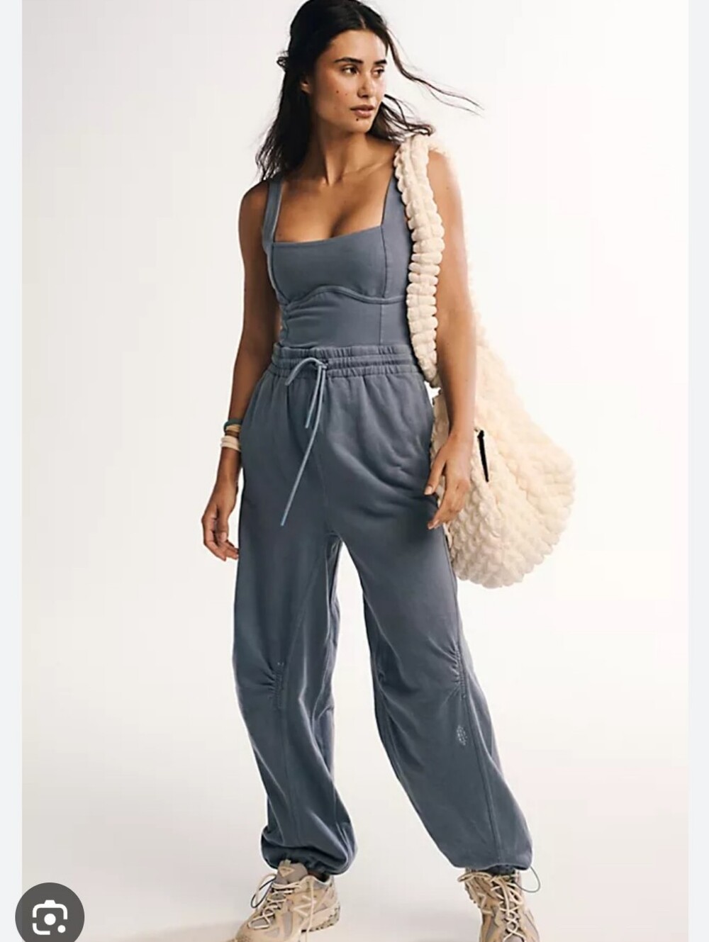 NWT XS Free People Inbound Onesie Blue Sleeveless Jumpsuit Drawstring Athletic